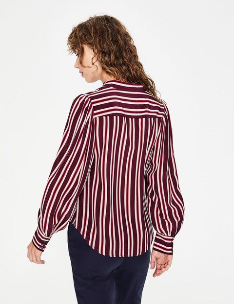 Blouson Sleeve Silk Shirt - Mulled Wine Milkshake Stripe Blouson Sleeve Silk Shirt - Mulled Wine Milkshake Stripe