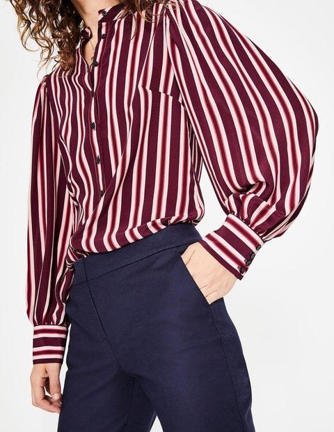 Blouson Sleeve Silk Shirt - Mulled Wine Milkshake Stripe Blouson Sleeve Silk Shirt - Mulled Wine Milkshake Stripe