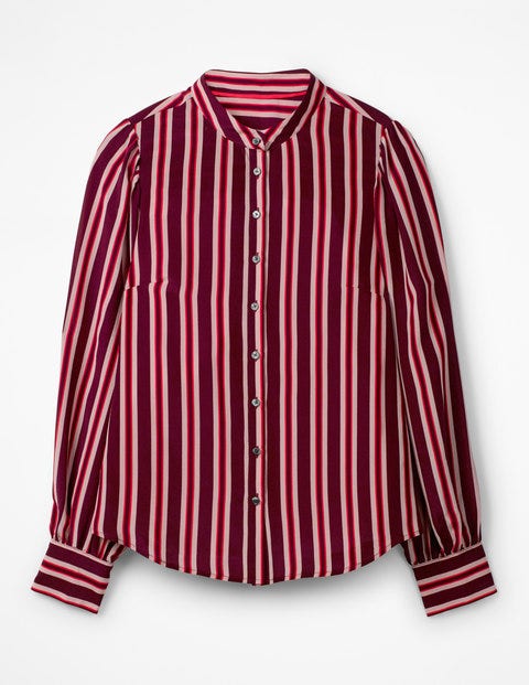 Blouson Sleeve Silk Shirt - Mulled Wine Milkshake Stripe Blouson Sleeve Silk Shirt - Mulled Wine Milkshake Stripe
