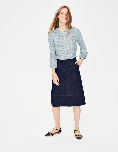 Oberteil Mit Rüschen Und Muschelsaum - Meeresblau, Verstreute Sterne Oberteil Mit Rüschen Und Muschelsaum - Meeresblau, Verstreute Sterne
