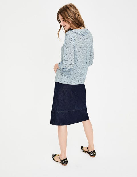 Oberteil Mit Rüschen Und Muschelsaum - Meeresblau, Verstreute Sterne Oberteil Mit Rüschen Und Muschelsaum - Meeresblau, Verstreute Sterne