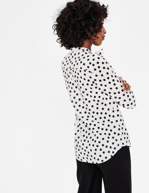 Tie Neck Shirt - Ivory and Navy Dotty Spot Tie Neck Shirt - Ivory and Navy Dotty Spot