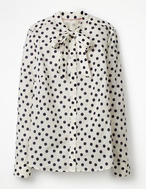 Tie Neck Shirt - Ivory and Navy Dotty Spot Tie Neck Shirt - Ivory and Navy Dotty Spot