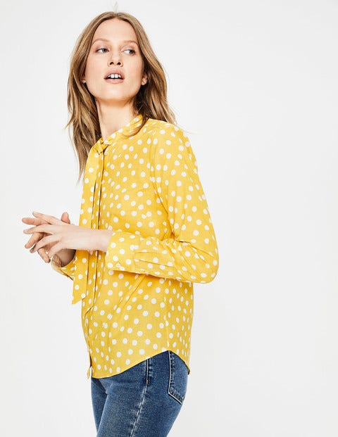 Tie Neck Shirt - English Mustard Dotty Spot Tie Neck Shirt - English Mustard Dotty Spot