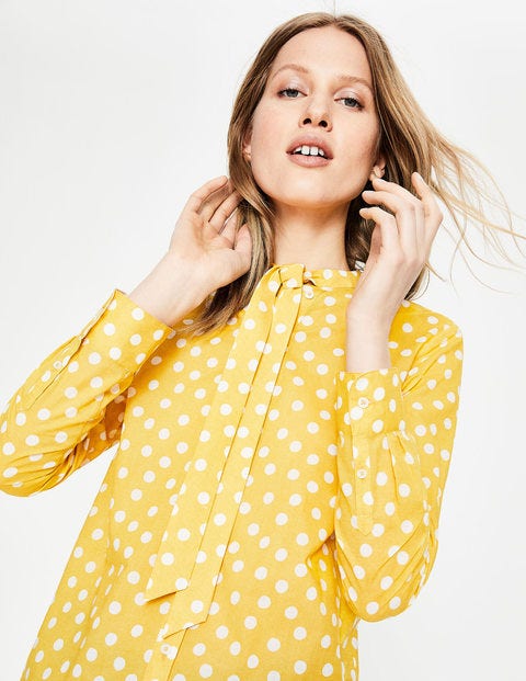 Tie Neck Shirt - English Mustard Dotty Spot Tie Neck Shirt - English Mustard Dotty Spot
