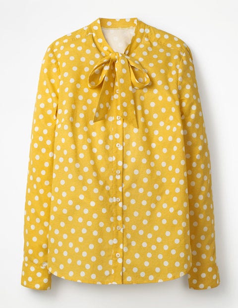 Tie Neck Shirt - English Mustard Dotty Spot Tie Neck Shirt - English Mustard Dotty Spot