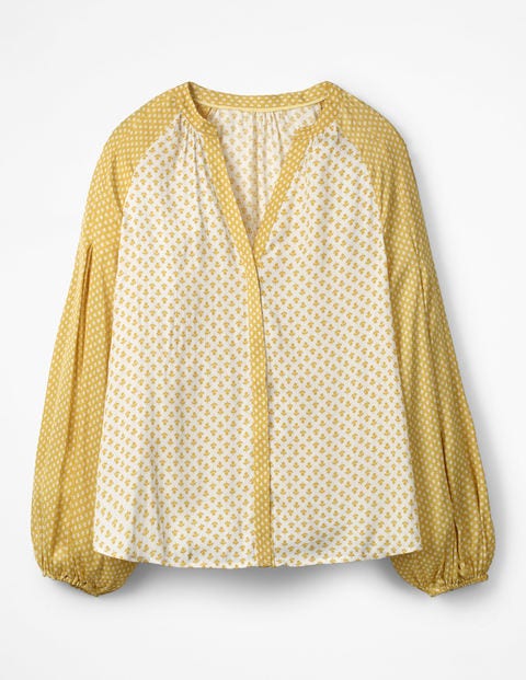 Harriet Bluse - Senfgelb, Kleine Knospen Harriet Bluse - Senfgelb, Kleine Knospen