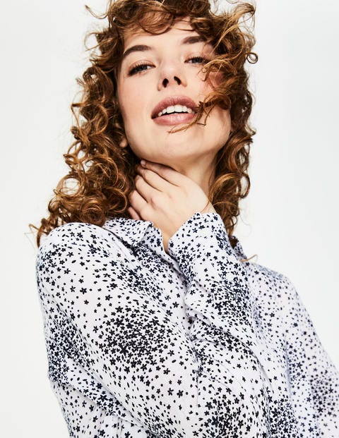 Easy Linen Blend Shirt - White, Flower Burst Easy Linen Blend Shirt - White, Flower Burst