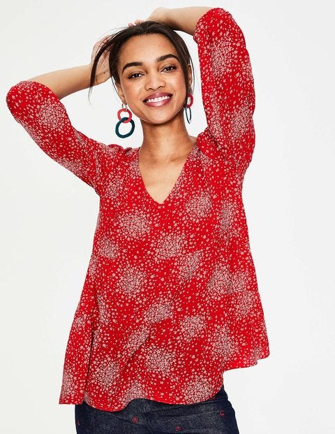 Willow Top - Post Box Red, Flower Burst Willow Top - Post Box Red, Flower Burst