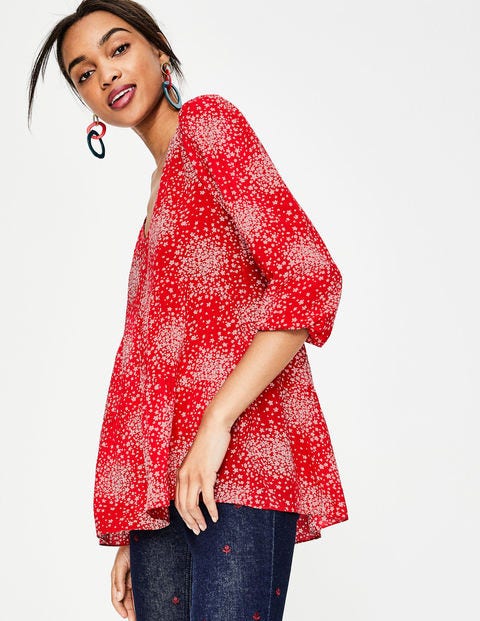 Willow Top - Post Box Red, Flower Burst Willow Top - Post Box Red, Flower Burst