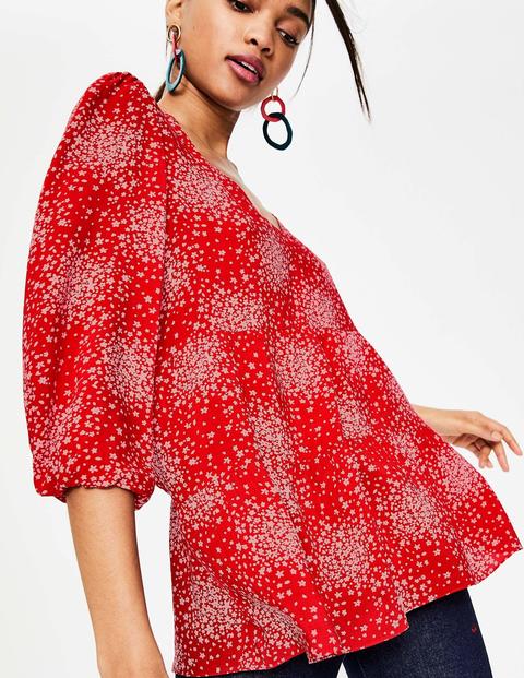 Willow Top - Post Box Red, Flower Burst Willow Top - Post Box Red, Flower Burst