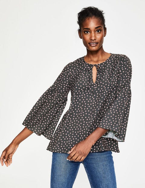Boho Sleeve Top - Charcoal and Milkshake Spot Boho Sleeve Top - Charcoal and Milkshake Spot