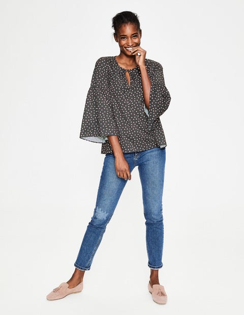 Boho Sleeve Top - Charcoal and Milkshake Spot Boho Sleeve Top - Charcoal and Milkshake Spot