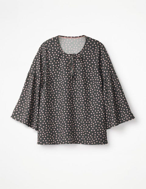 Boho Sleeve Top - Charcoal and Milkshake Spot Boho Sleeve Top - Charcoal and Milkshake Spot