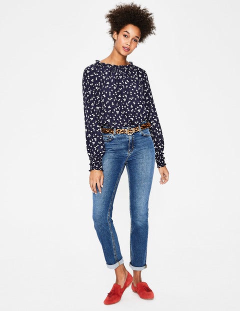 Sadie Seidenbluse - Navy, Kleine Blüten Sadie Seidenbluse - Navy, Kleine Blüten