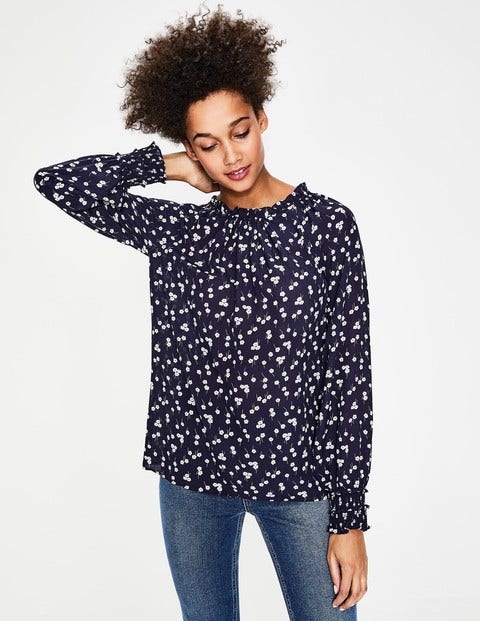 Sadie Seidenbluse - Navy, Kleine Blüten Sadie Seidenbluse - Navy, Kleine Blüten