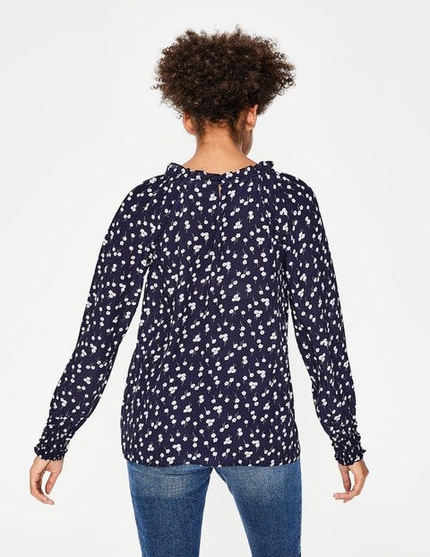 Sadie Seidenbluse - Navy, Kleine Blüten Sadie Seidenbluse - Navy, Kleine Blüten