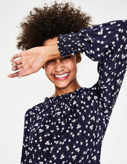 Sadie Seidenbluse - Navy, Kleine Blüten Sadie Seidenbluse - Navy, Kleine Blüten