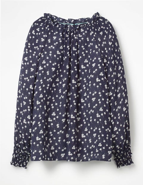 Sadie Seidenbluse - Navy, Kleine Blüten Sadie Seidenbluse - Navy, Kleine Blüten