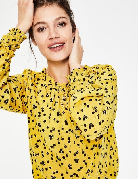 Sadie Silk Top - English Mustard, Blossom Small Sadie Silk Top - English Mustard, Blossom Small
