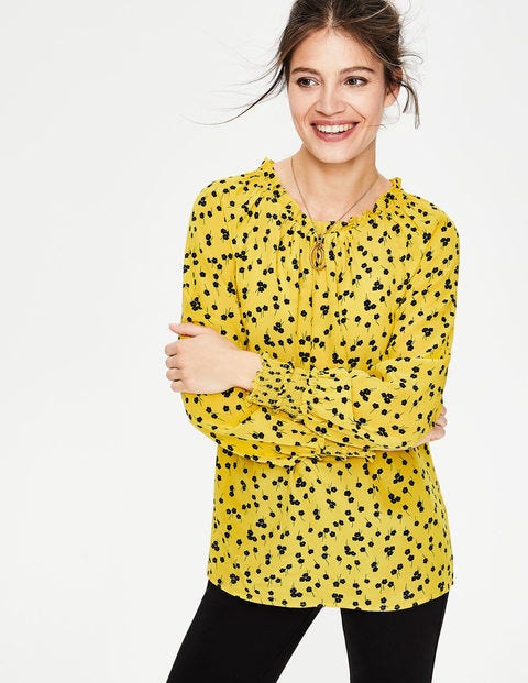 Sadie Silk Top - English Mustard, Blossom Small Sadie Silk Top - English Mustard, Blossom Small