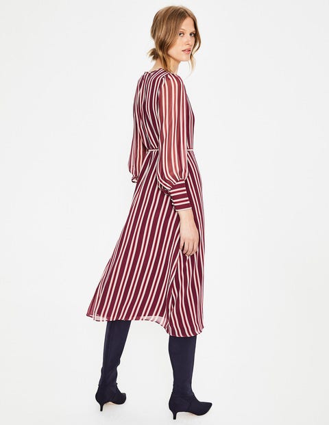 Alba Midikleid - Glühweinrot/Milchshake, Gestreift Alba Midikleid - Glühweinrot/Milchshake, Gestreift
