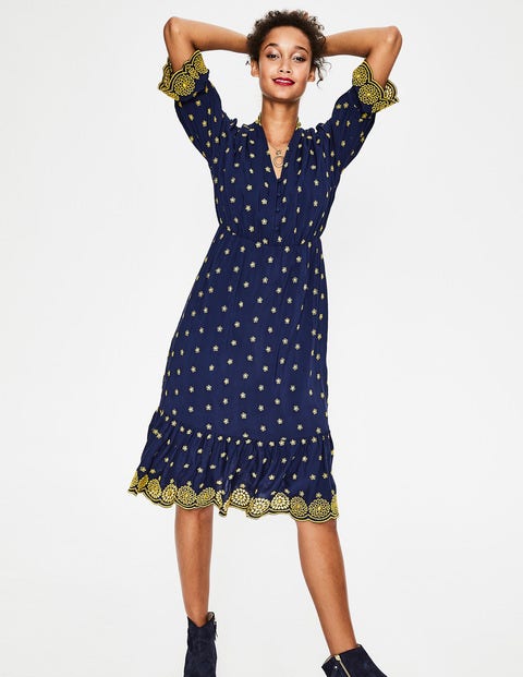 Bronwen Broderie Dress - French Navy with Hot Mustard Bronwen Broderie Dress - French Navy with Hot Mustard