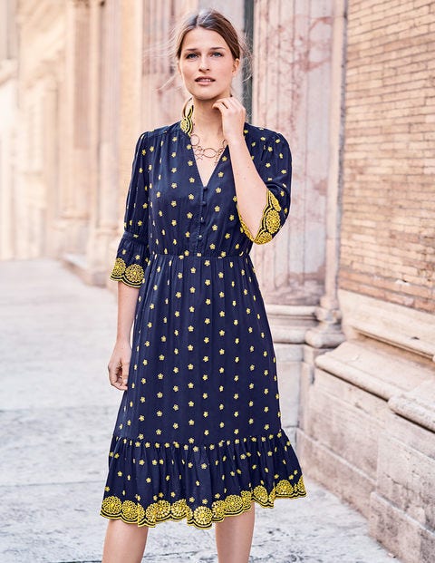 Bronwen Broderie Dress - French Navy with Hot Mustard Bronwen Broderie Dress - French Navy with Hot Mustard