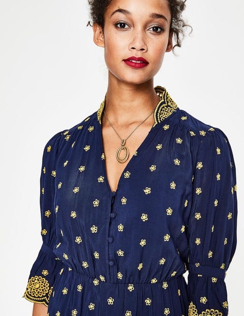 Bronwen Broderie Dress - French Navy with Hot Mustard Bronwen Broderie Dress - French Navy with Hot Mustard