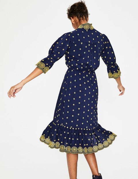 Bronwen Broderie Dress - French Navy with Hot Mustard Bronwen Broderie Dress - French Navy with Hot Mustard