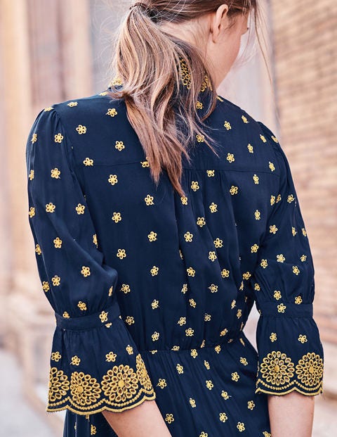 Bronwen Broderie Dress - French Navy with Hot Mustard Bronwen Broderie Dress - French Navy with Hot Mustard