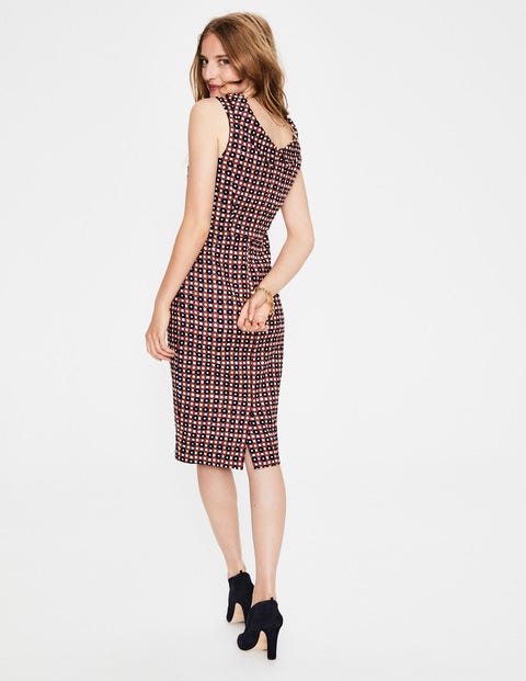 Martha Kleid Mit Ziernaht - Kastanienbraun, Gitter/Getupft Martha Kleid Mit Ziernaht - Kastanienbraun, Gitter/Getupft