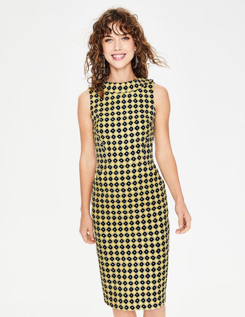 Martha Kleid Mit Ziernaht - Senfgelb, Gitter/Getupft Martha Kleid Mit Ziernaht - Senfgelb, Gitter/Getupft
