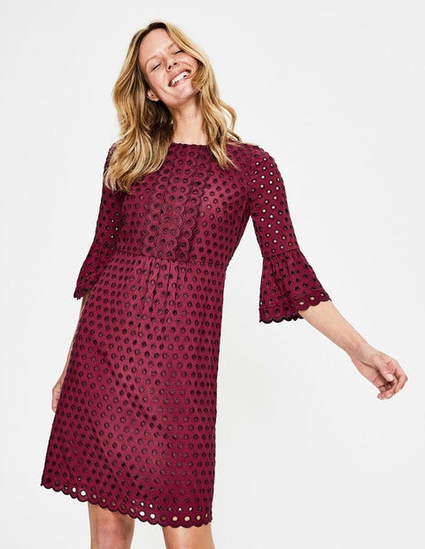 Scallop Broderie Dress - Wine Scallop Broderie Dress - Wine