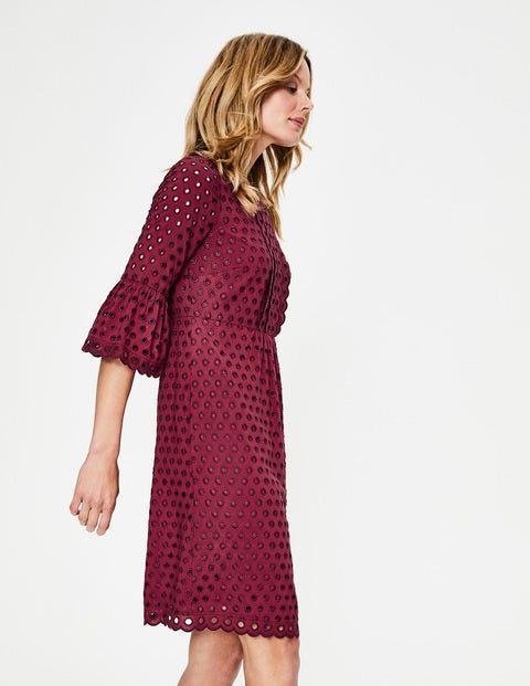 Scallop Broderie Dress - Wine Scallop Broderie Dress - Wine
