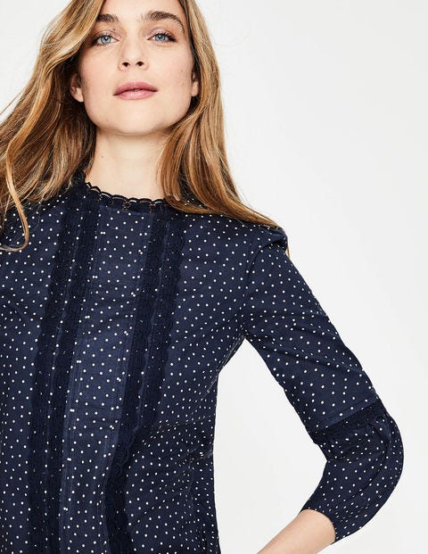 Lace Pintuck Top - Navy, Dotty Spot Lace Pintuck Top - Navy, Dotty Spot