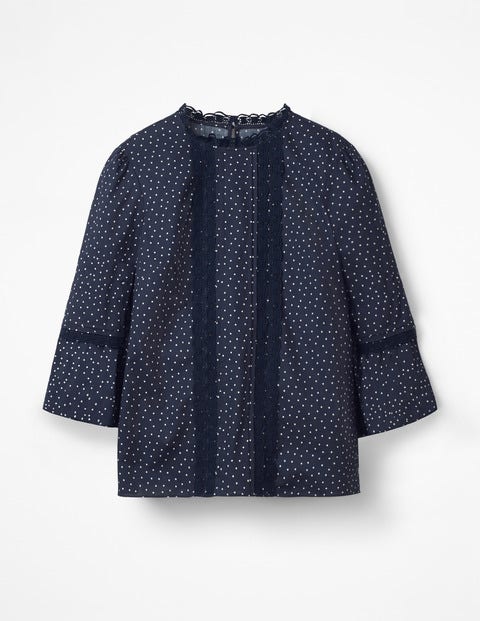 Lace Pintuck Top - Navy, Dotty Spot Lace Pintuck Top - Navy, Dotty Spot