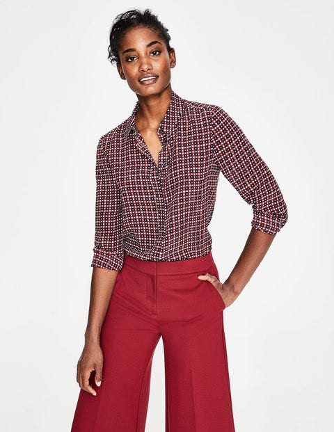 Silk Shirt - Conker, Spotty Trellis Small Silk Shirt - Conker, Spotty Trellis Small