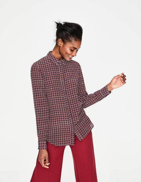 Silk Shirt - Conker, Spotty Trellis Small Silk Shirt - Conker, Spotty Trellis Small