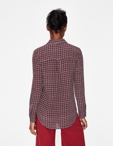 Silk Shirt - Conker, Spotty Trellis Small Silk Shirt - Conker, Spotty Trellis Small