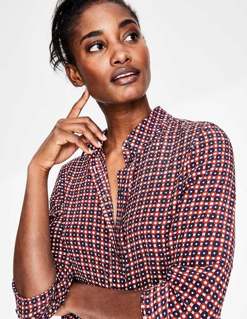 Silk Shirt - Conker, Spotty Trellis Small Silk Shirt - Conker, Spotty Trellis Small