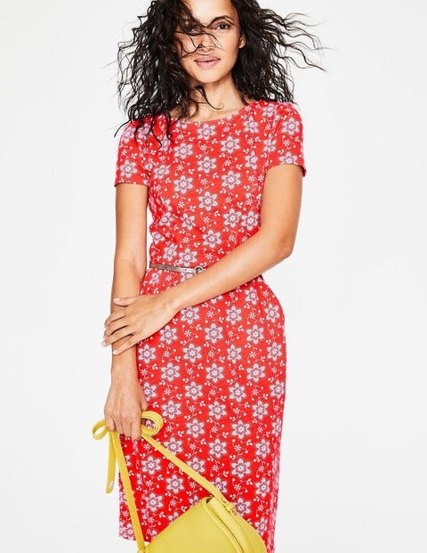 Phoebe Jersey Dress - Blood Orange Floral Sprig Phoebe Jersey Dress - Blood Orange Floral Sprig