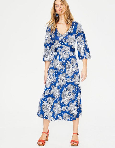 Louisa Jersey Dress - Riviera Blue Paisley Garden