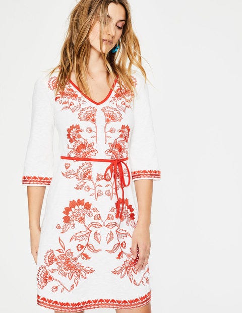 Clemmie Jersey Dress - Ivory/Blood Orange Clemmie Jersey Dress - Ivory/Blood Orange