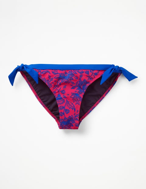 Contrast Tie Bikini Bottoms - Pink Wild Flower Contrast Tie Bikini Bottoms - Pink Wild Flower