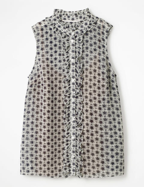 Rose Ruffle Shirt - Navy, Mini Stylised Flower Rose Ruffle Shirt - Navy, Mini Stylised Flower