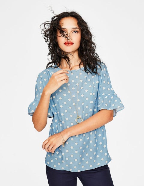 Caroline Top - Ice Grey, Polka Hoops Small Caroline Top - Ice Grey, Polka Hoops Small