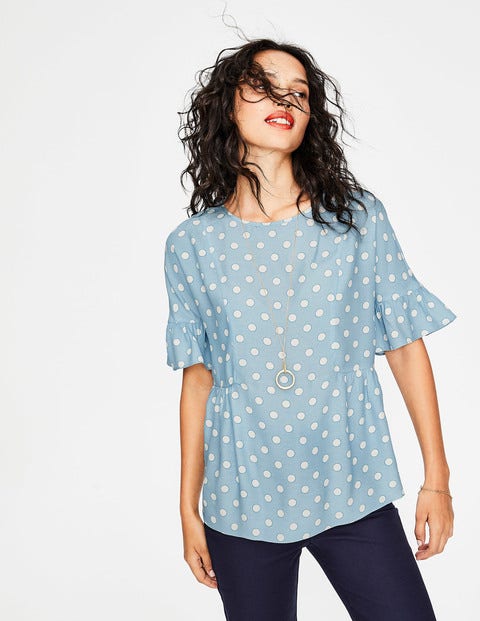 Caroline Top - Ice Grey, Polka Hoops Small Caroline Top - Ice Grey, Polka Hoops Small