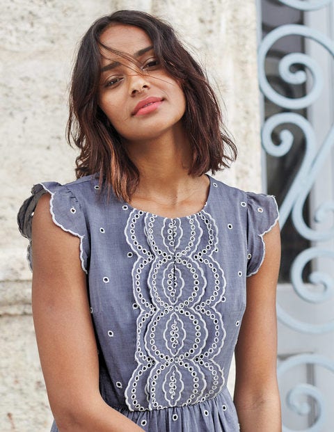 Lucinda Broderie Dress - Chambray with Ivory Embroidery Lucinda Broderie Dress - Chambray with Ivory Embroidery