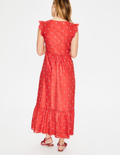 Lucinda Kleid Mit Lochstickerei - Flamencorot/Naturweiß, Stickerei Lucinda Kleid Mit Lochstickerei - Flamencorot/Naturweiß, Stickerei